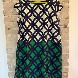 Eloquii Navy and Green Geometric Dress